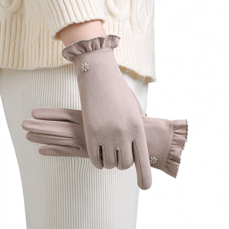 German Velvet Warm Gloves for Women's Winter Outdoor with Velvet Anti Cold Korean Edition Touchscreen Warm Gloves