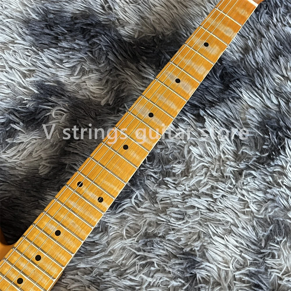 Penjualan terlaris gitar listrik kuning gitar usia patung dengan fretboard leher maple cepat pengiriman