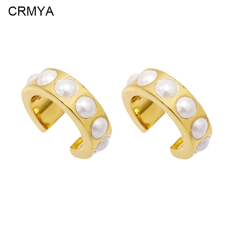 CRMYA-pendientes de Clip rellenos de oro para mujer, Piercing falso, estilo Punk, Perla de imitación, Ear Cuff, accesorios de joyería 2023, venta al por mayor
