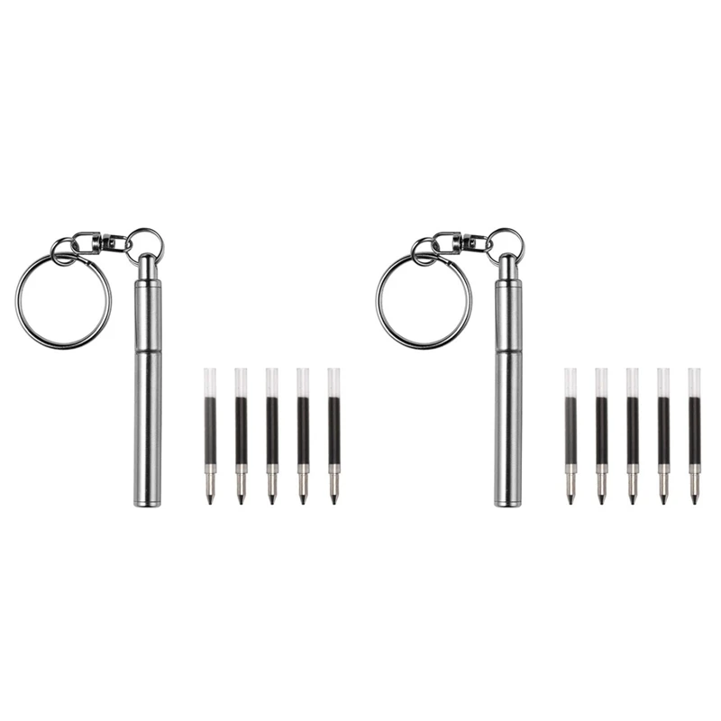 

2X Portable Key Ring Stainless Steel Telescopic Pen Telescoping Ballpoint Pen Keychain Tool For Outdoor Travel