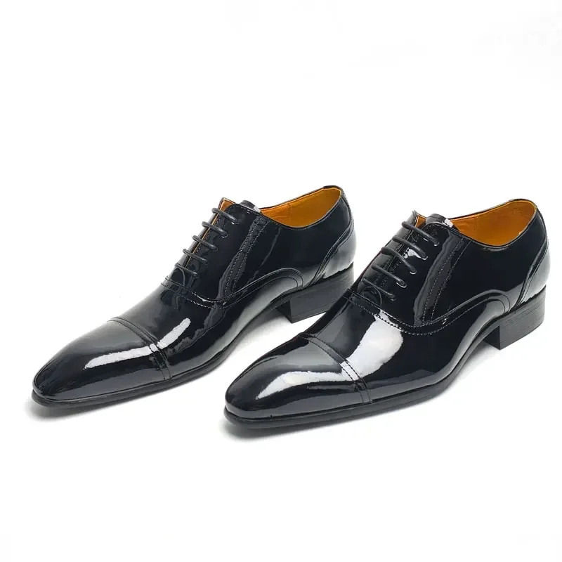 Mens Patent Leather Oxford Lace-up Classic Elegant Style Handcraft Custom Popular Business Shoes for Men