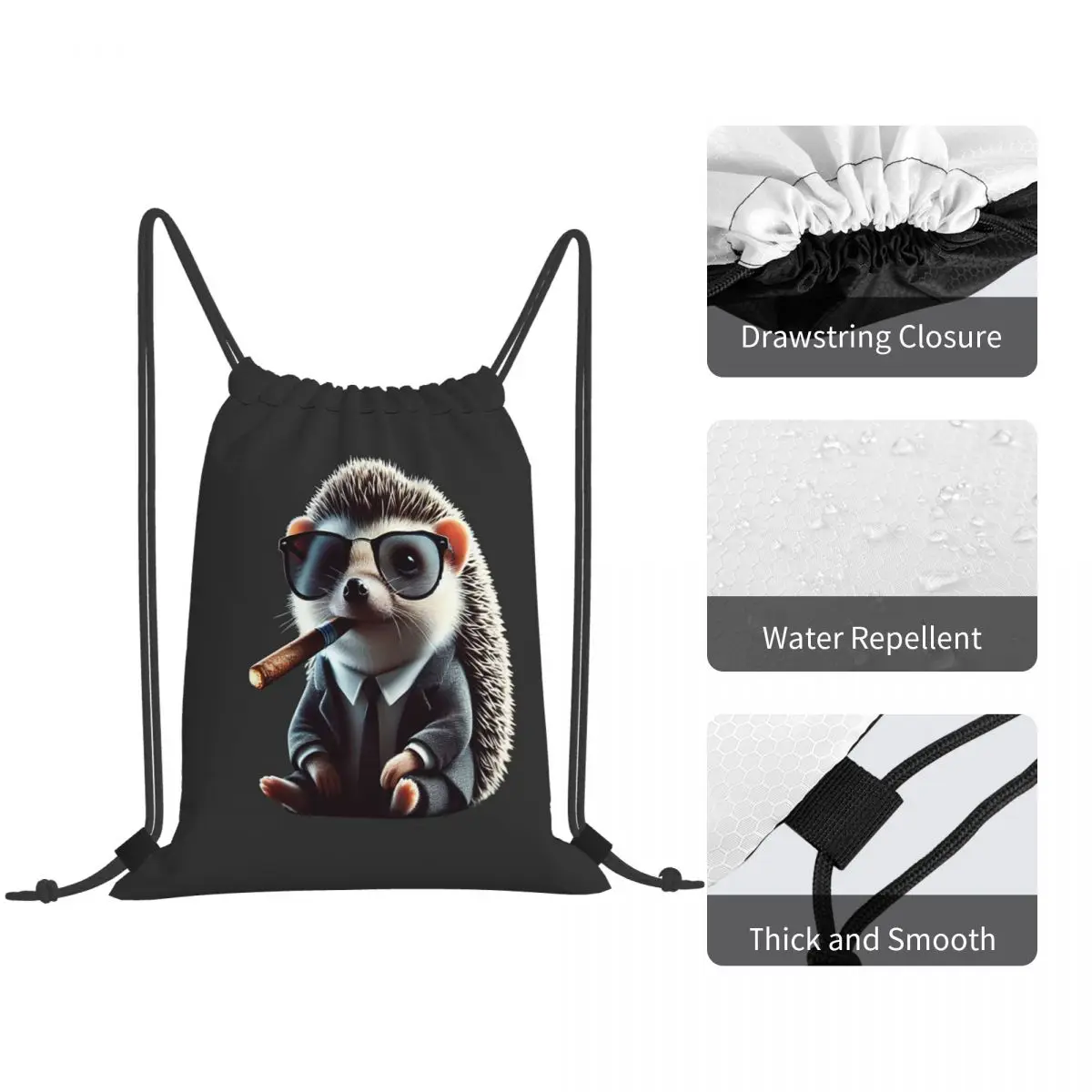 Stylish Hedgehog In Suit With Cigar Backpacks Fashion Drawstring Bags Storage Bag Book Bags for Man Woman School