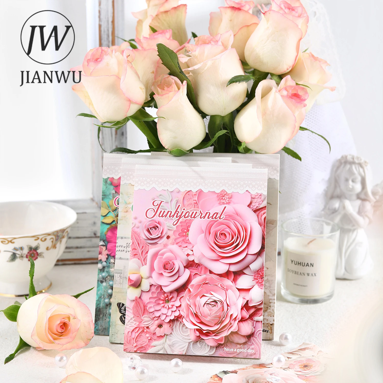 JIANWU 30 Sheets Dream Building Flower Series Vintage Lace Decor Material Paper Creative DIY Junk Journal Collage Stationery