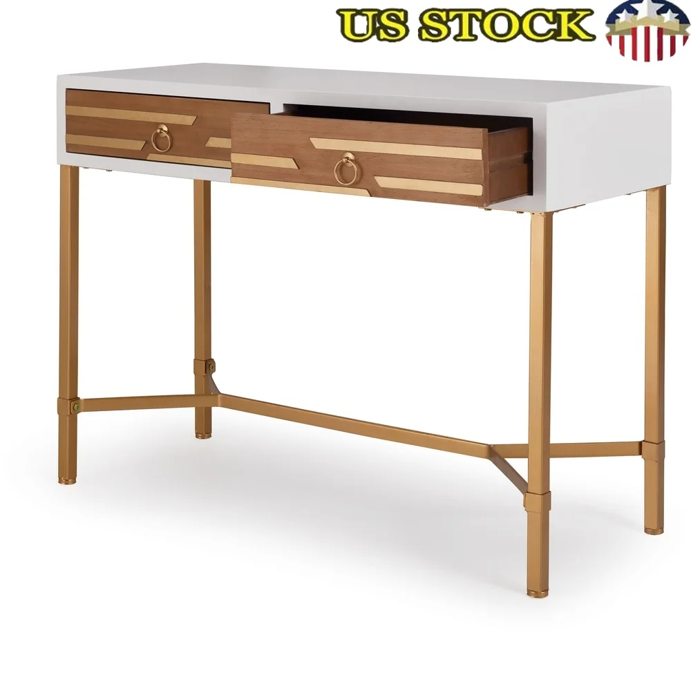 

Modern Wood Console Table with Drawers Elegant Gold Legs Versatile Storage Hallway Living Room Entryway