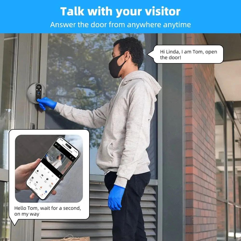 카메라가 달린 가정용 초인종, 적외선 문짝 구멍 카메라, 비디오 인터콤 장치, 2.4G WiFi, 4.3 인치, 1080P ICam365 앱, 5000mAh