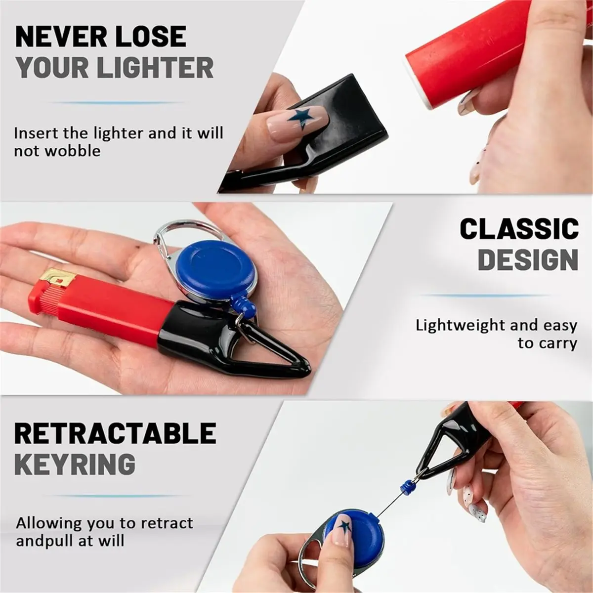 A56K 16 Pcs Retractable ,Keychain Lighter Holder with Clip Classic Lighter Cover Single Clip for Convenience