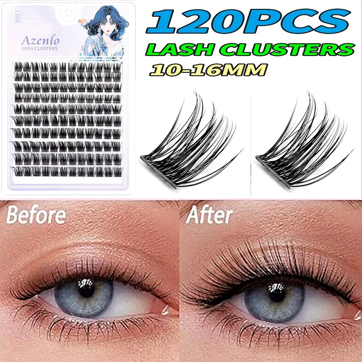 Wispy Lash Extension 10-16mm C Curly Clusters Eyelashes Reusable Natural Strong Hold Clusters Individual Eyelashes for Makeup