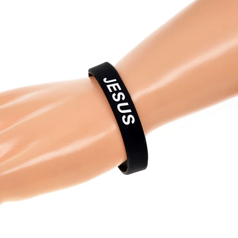 50 Pcs Cross Fair and Love Jesus Silicone Wristband Faith Bracelet for Church Events Black