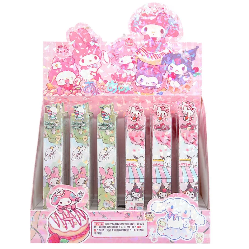 24pcs/lot Sanrio Kuromi Melody Pochacco Press Gel Pen Cute 0.5mm Black Ink Signature Pens Promotional Gift Office School Supply