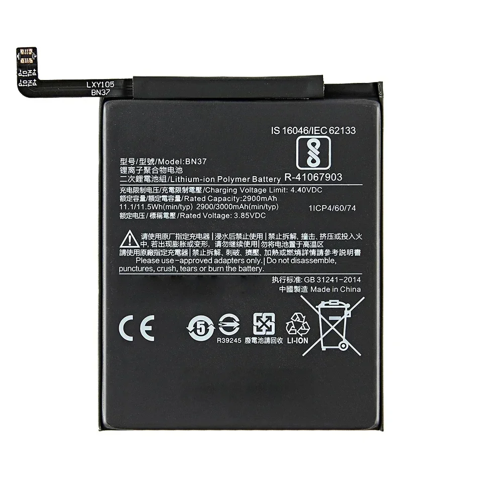 High Quality Replacement Mobile Phone Battery For Xiaomi Mi Redmi 6, Redmi 6A, Redrice 6, BN37, Genuine Phone Battery, 3000mAh