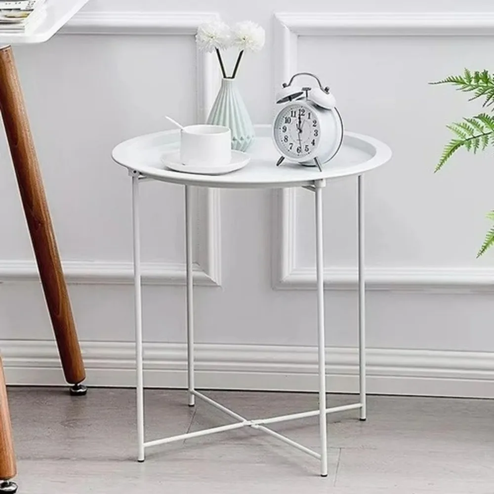 Round Side End Table Simple Bedside Round Table Iron Coffee Tables Rounds Metal Anti-Rust and Waterproof Outdoor or Indoor Tray