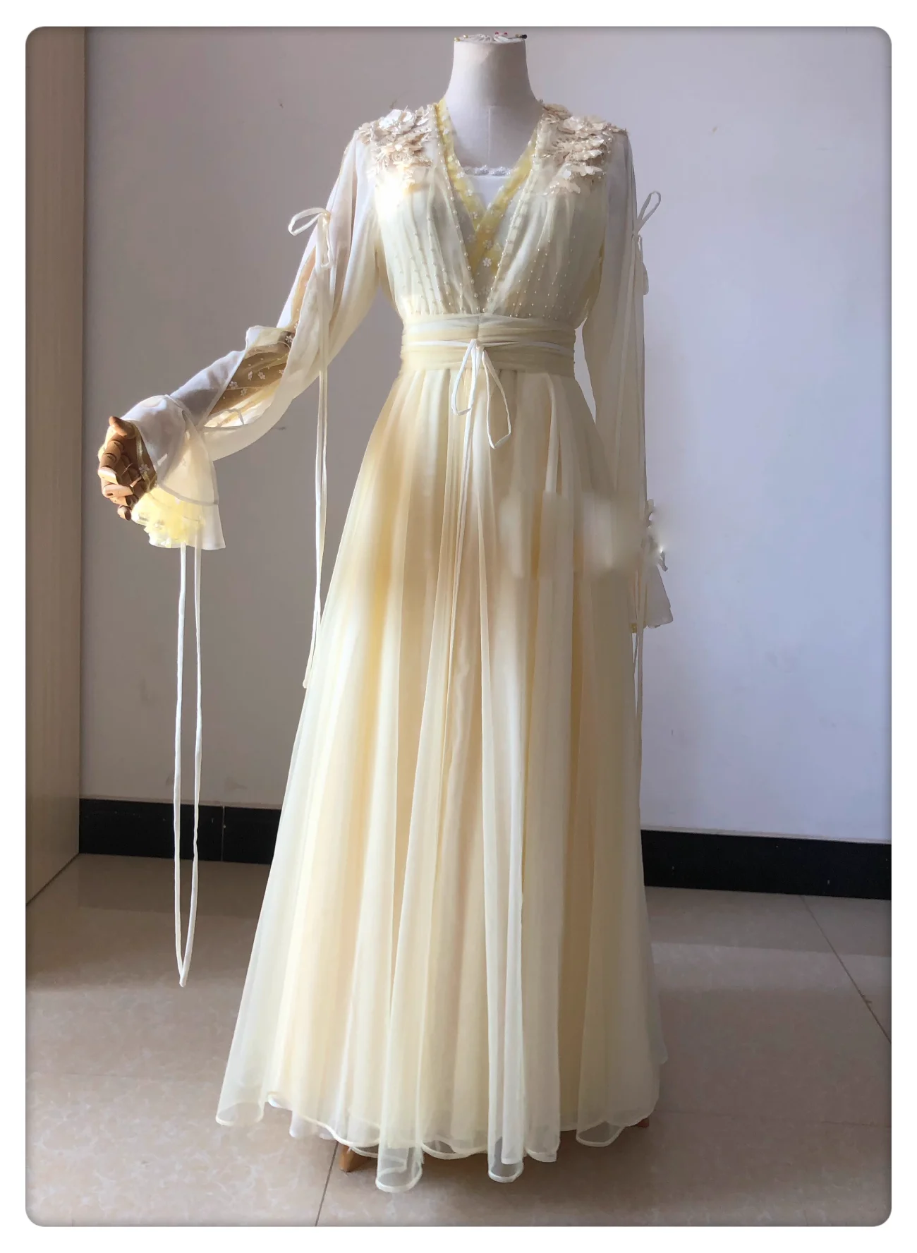 New TV Play Hua Rong Actress Ji JingYi Multicolor Chiffon Yarn Fairy Cosplay Costume Drama Hanfu Hand Beading 3D Flower Dress