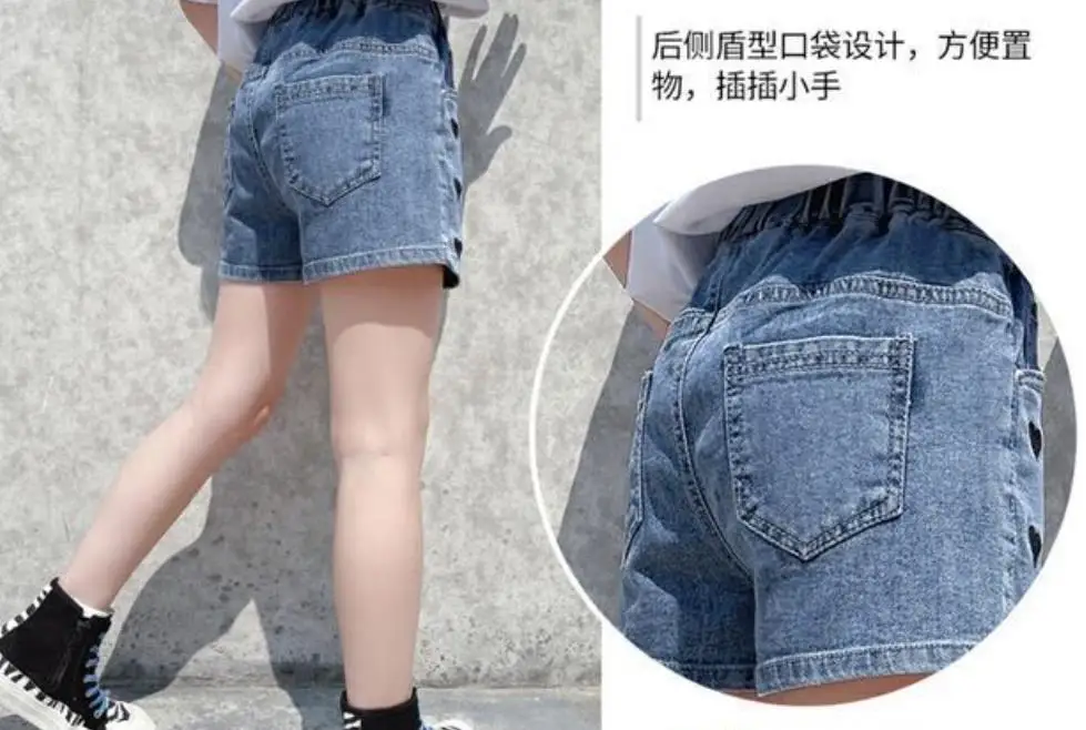 New Summer Girls Denim Shorts Fashion Hole Children Jeans Korea Style Girl Casual Cowboy Shorts Elastic Waist Kids Toddler Pants