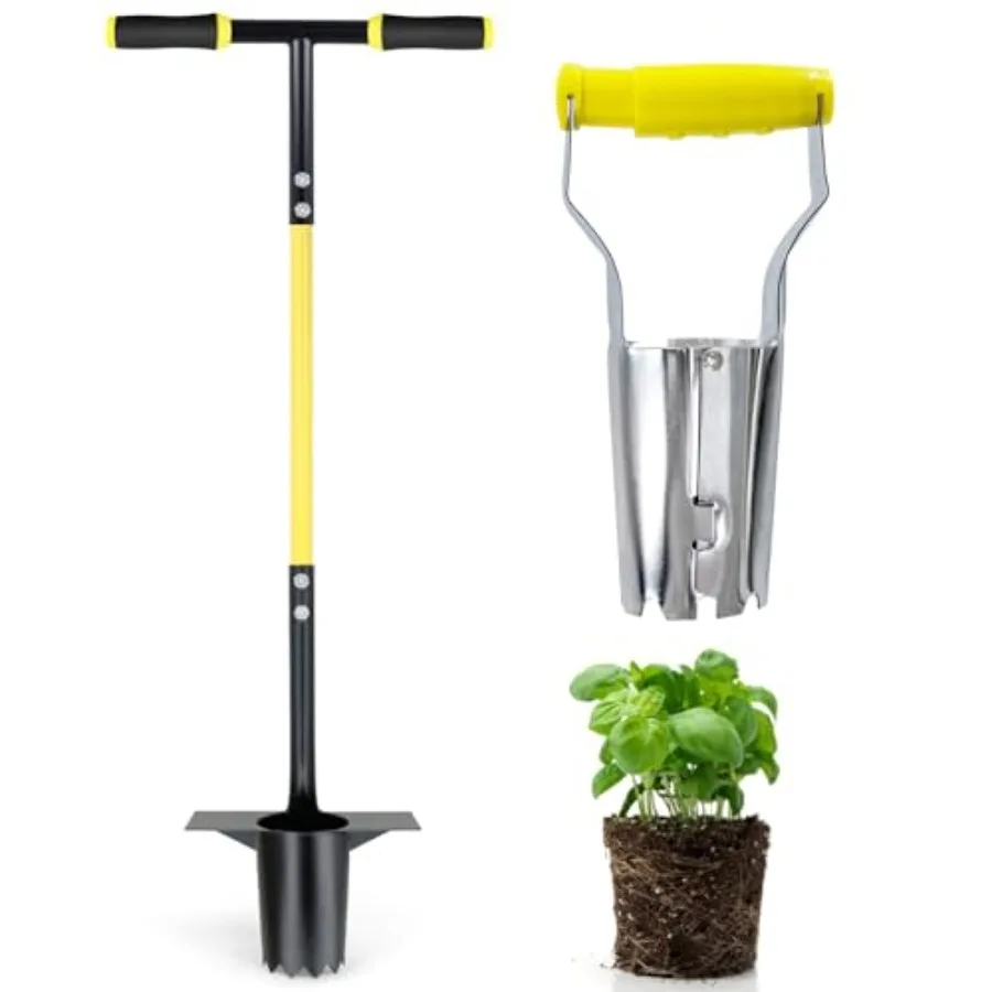 

Bulb Planter Tool, Long Handle Sod Pler with Serrated Base, Automatic Soil Releasing Small Bulb Transplanter for Tulips, Daffod