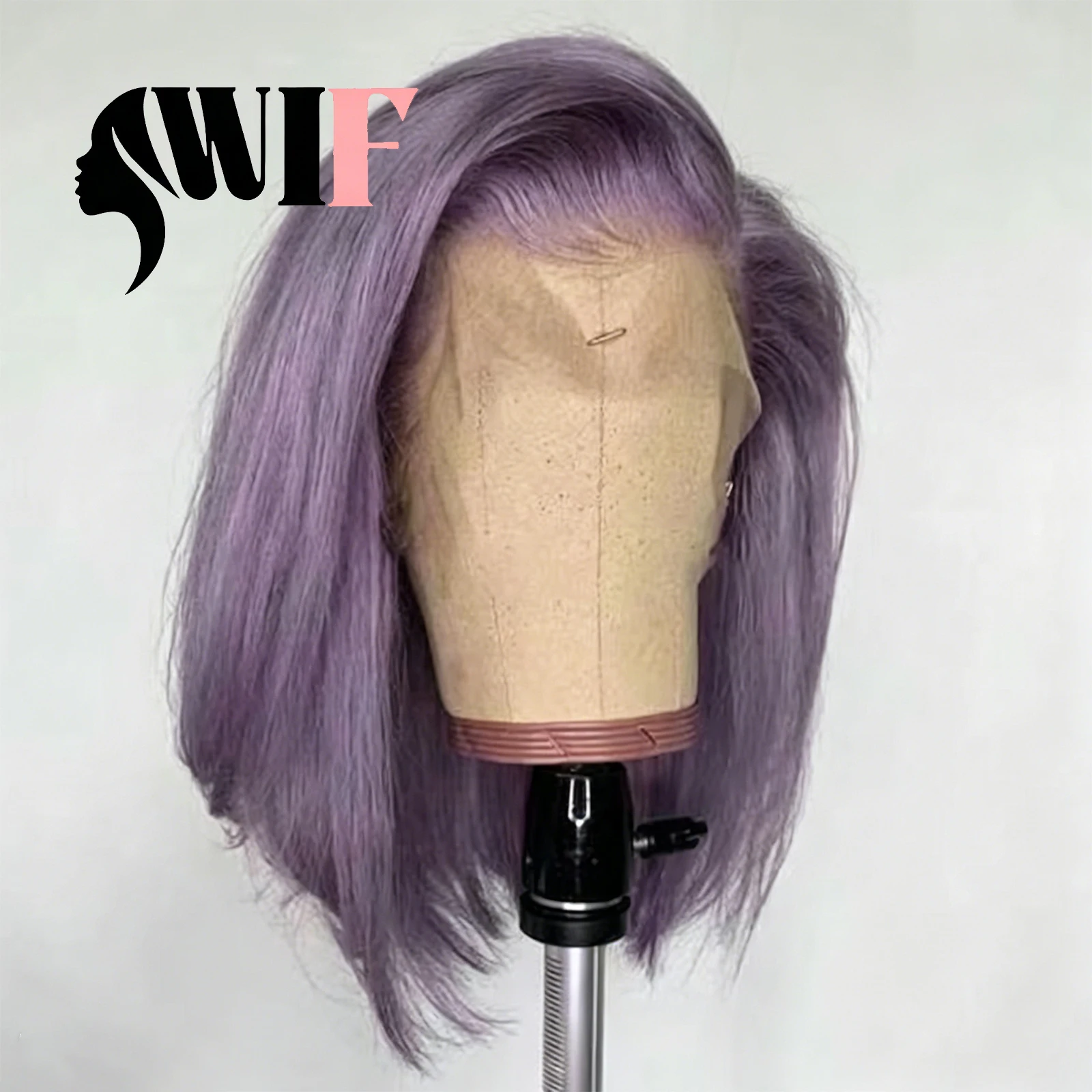 WIF Purple Bob Synthetic Lace Wig Short Bob Natural Straight Side Part Lace Front Wig Ash Purple Cosplay Use Women Bob Hair