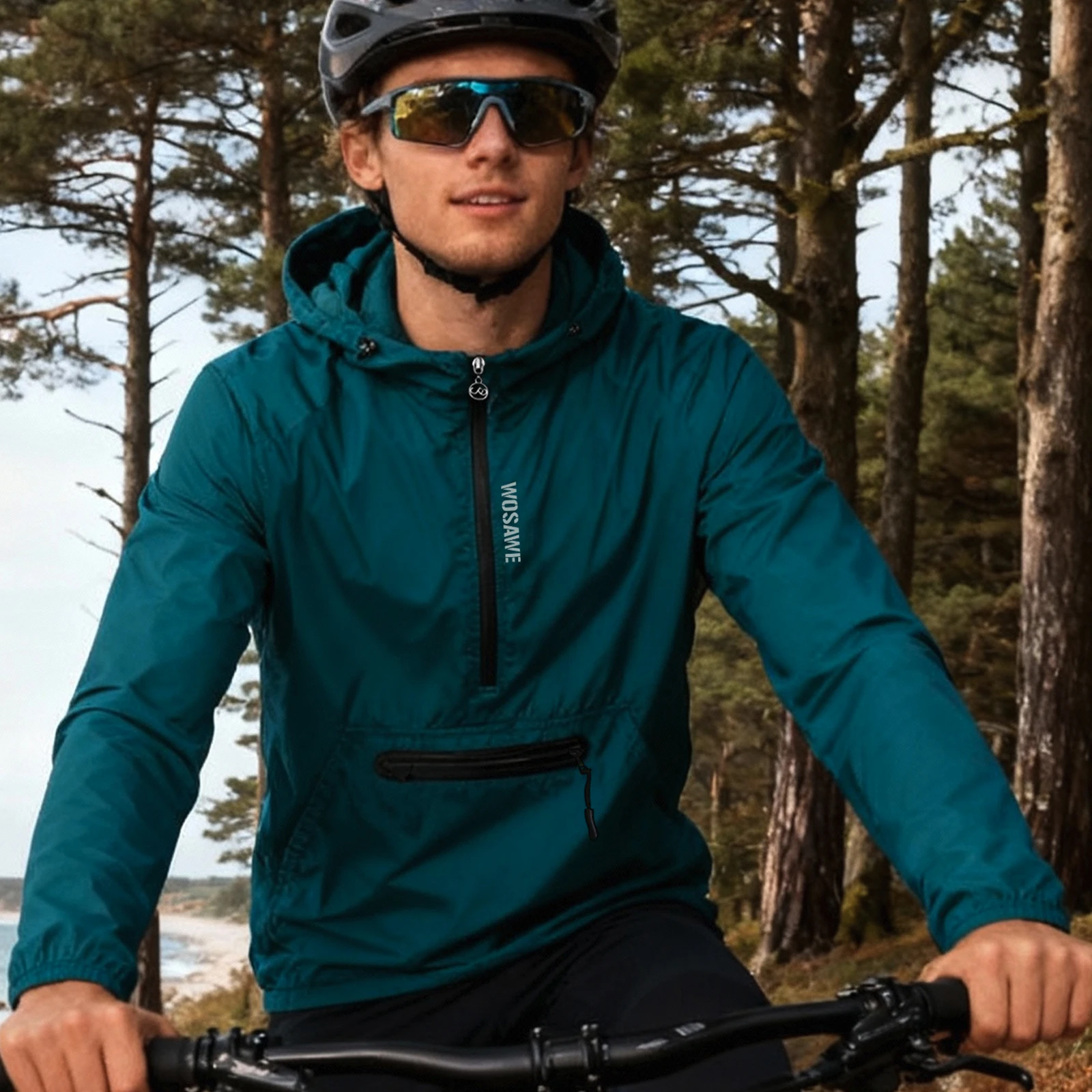 WOSAWE Herren Radfahren Hoodies Jacke Wasserdicht Cortavientos Ciclismo Hombre MTB Fahrrad Kapuzenjacken Fahrrad Windjacke