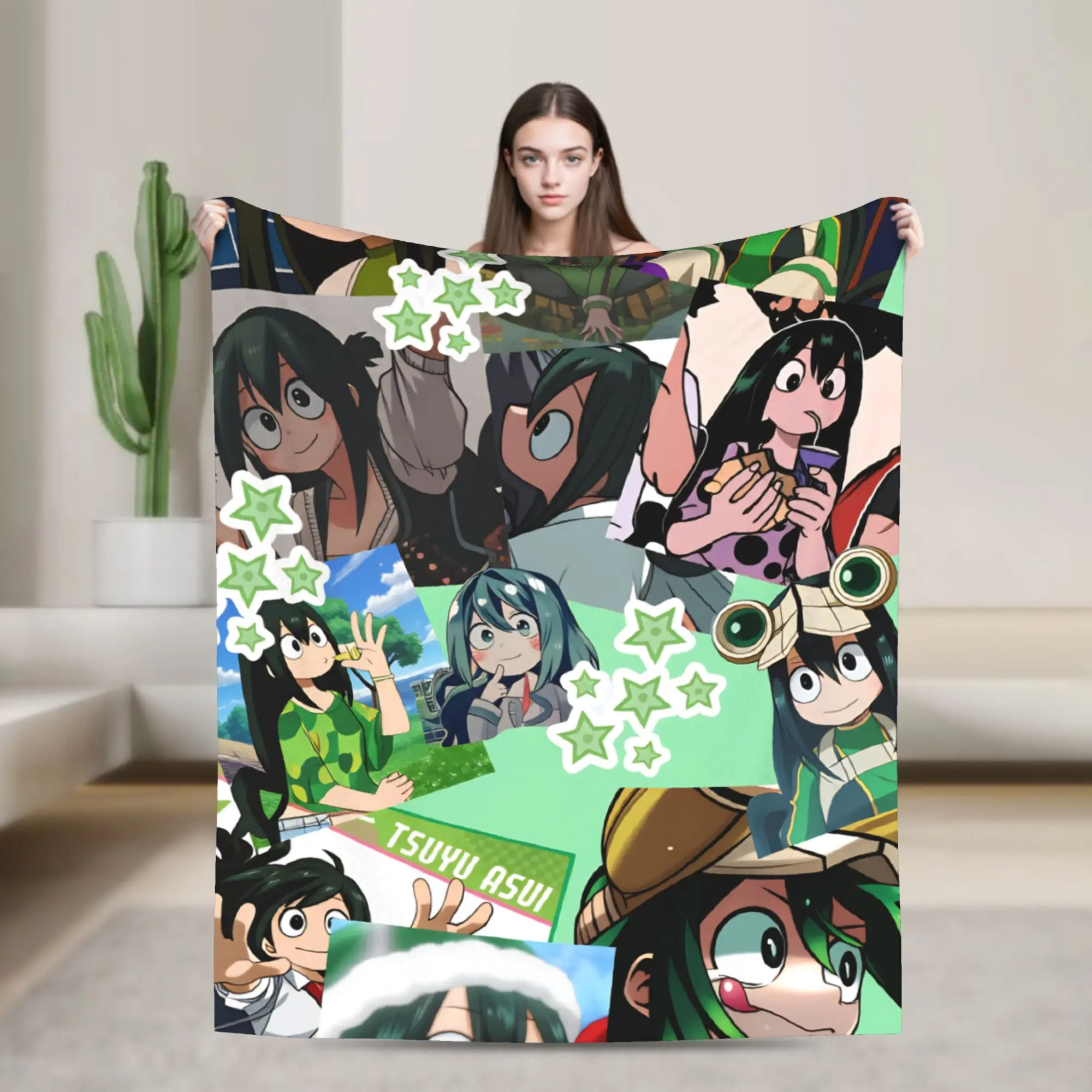 

My Hero Academia Flannel Blanket Anime Tsuyu Asui Warm Soft Throw Blanket for Home Decor Travel Office Bedspread Sofa Bed Cover
