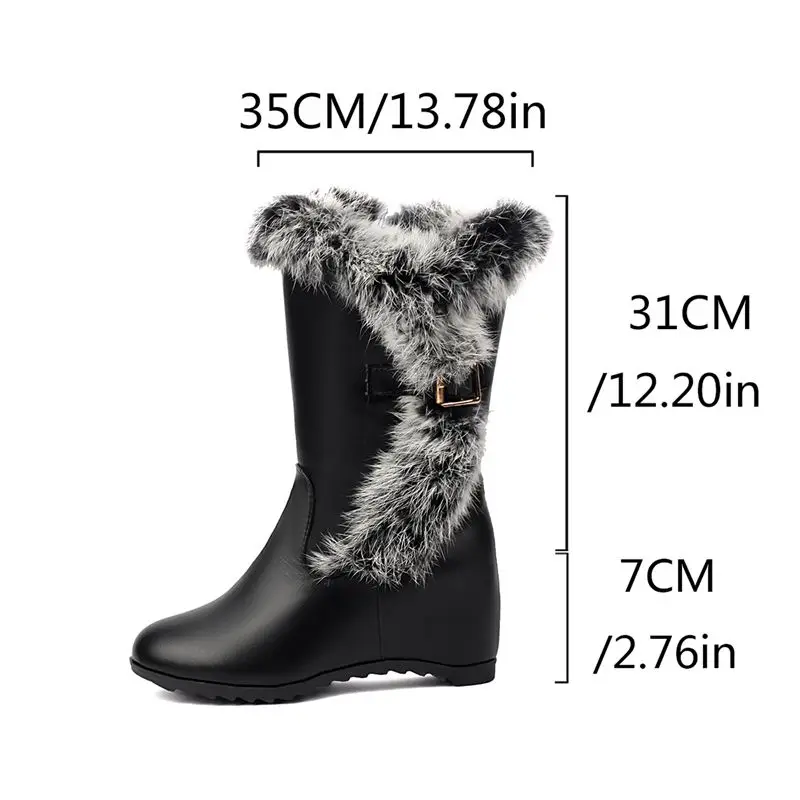 Girseaby Design Warm Winter Boots Round Toe Increased Heel Zipper Plush Plus Size 41 42 43 Daily Fashion Snow Bota