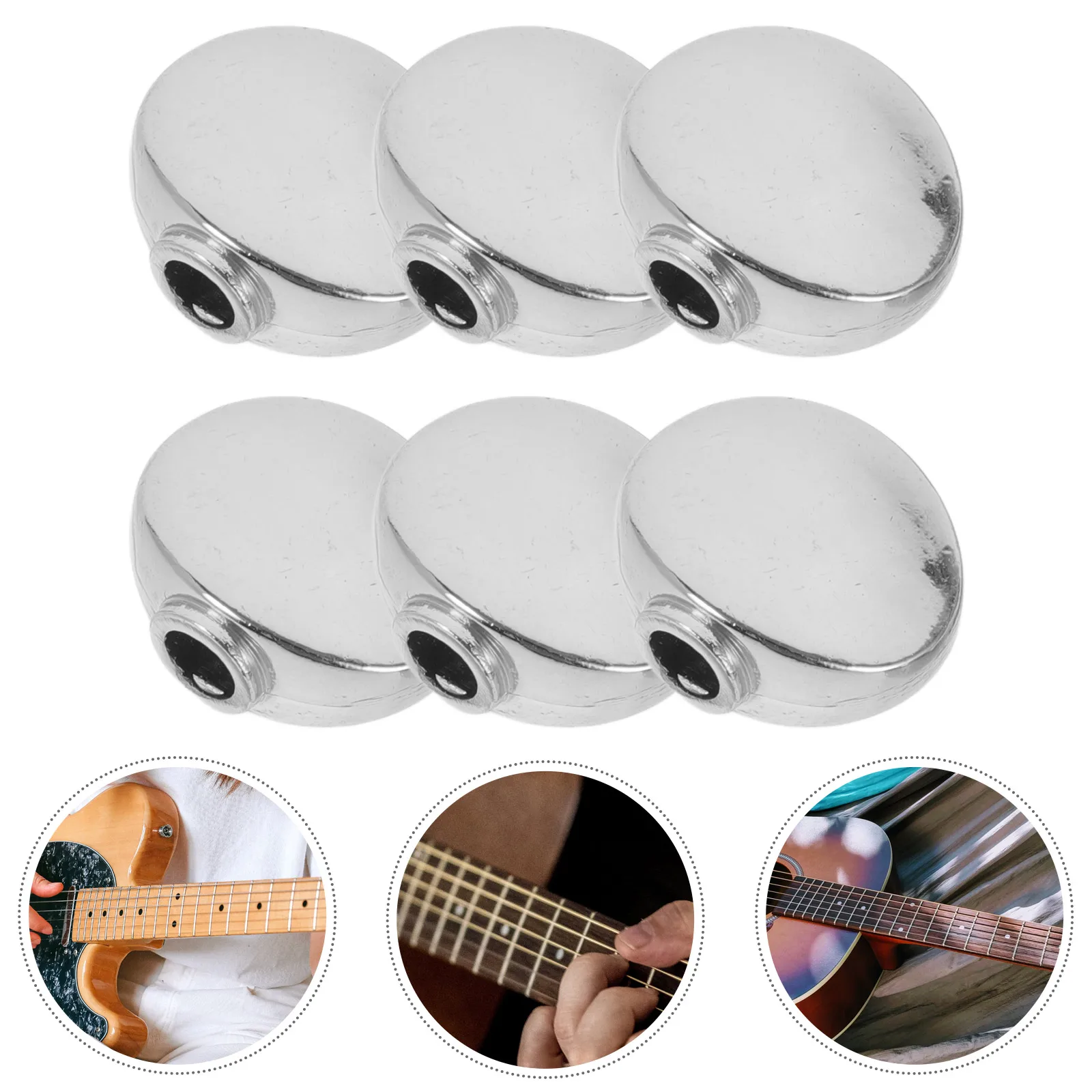 

6pcs Guitar Tuning Peg Buttons Zinc Alloy Silver Concave Design Easy Rotation Durable Replacement Parts for Guitar Bass Ukulele