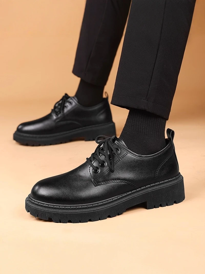 

Casual Leather Shoes Men's Low-Top Sports Business Black Youth Fashion Single Shoes Leisure Shoes British Style