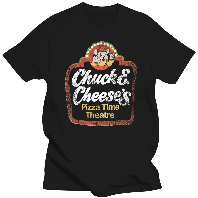CHUCK E CHEESE PIZZA TIME THEATER T-SHIRT SCHWARZ HERREN RETRO DISTRESSED FOOD TEE