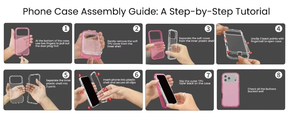 360 ° Schutz-Panzerschale für iPhone 18 17 16e 16 15 14 13 Pro Max Plus 3-Schichtige Transparente Stoßfeste Robuste Hülle mit Verstärktem Schutz – Detail 1