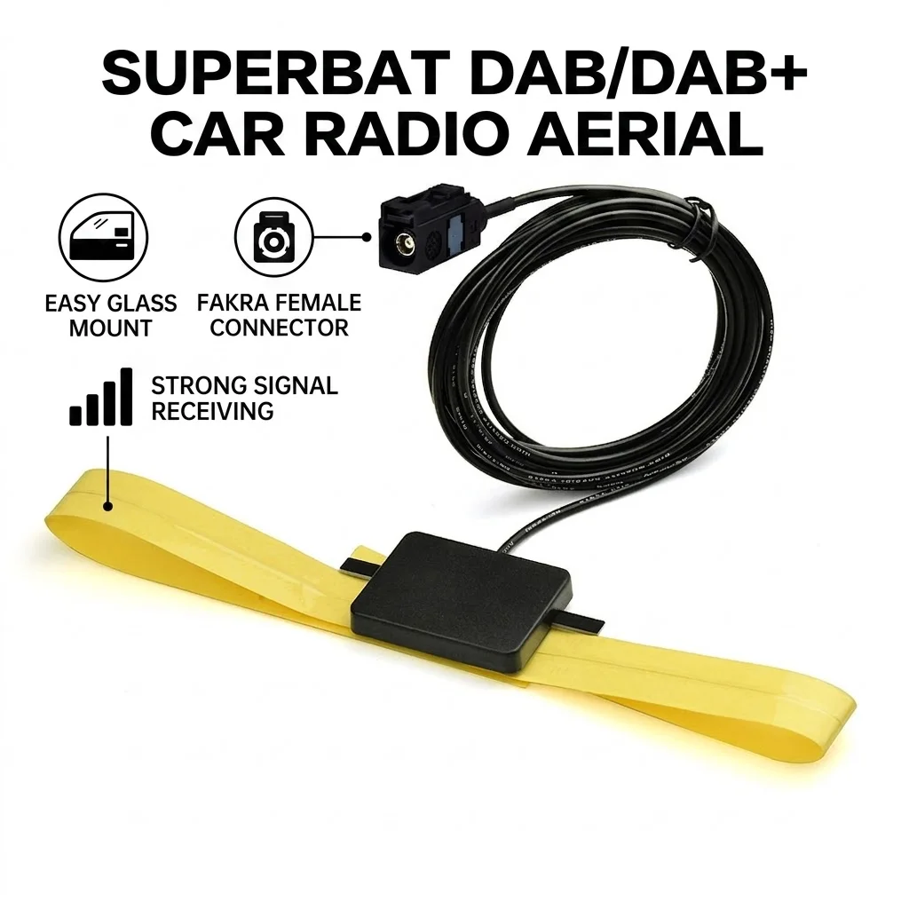 Antena Interna de Vidro Superbat DAB/DAB+ para Rádios Automotivos com Conector Fakra A Fêmea para Alpine Ezi-DAB Pure Highway 300Di