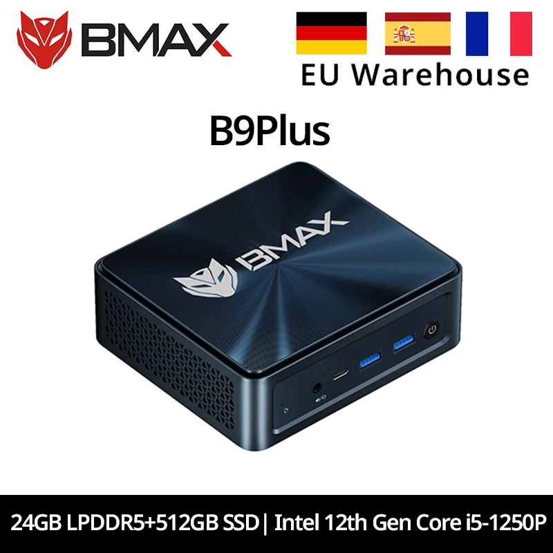 BMAX B9 Plus Mini-PC Intel Core i5-1250P 12 Kerne max. 4,4 GHz 24 GB LPDDR5 RAM 512 GB SSD WiFi 6 Bluetooth 5.2 USB Typ-C