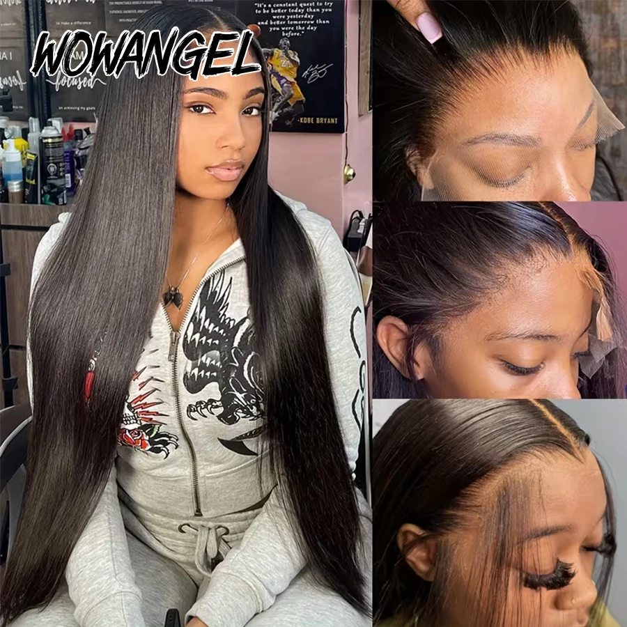 WOWANGEL 250 Dichte 13x6 HD Lace Full Frontal Perücken, natürliche glatte Echthaarperücken, vorgezupftes brasilianisches Haar für Frauen – Detail 5