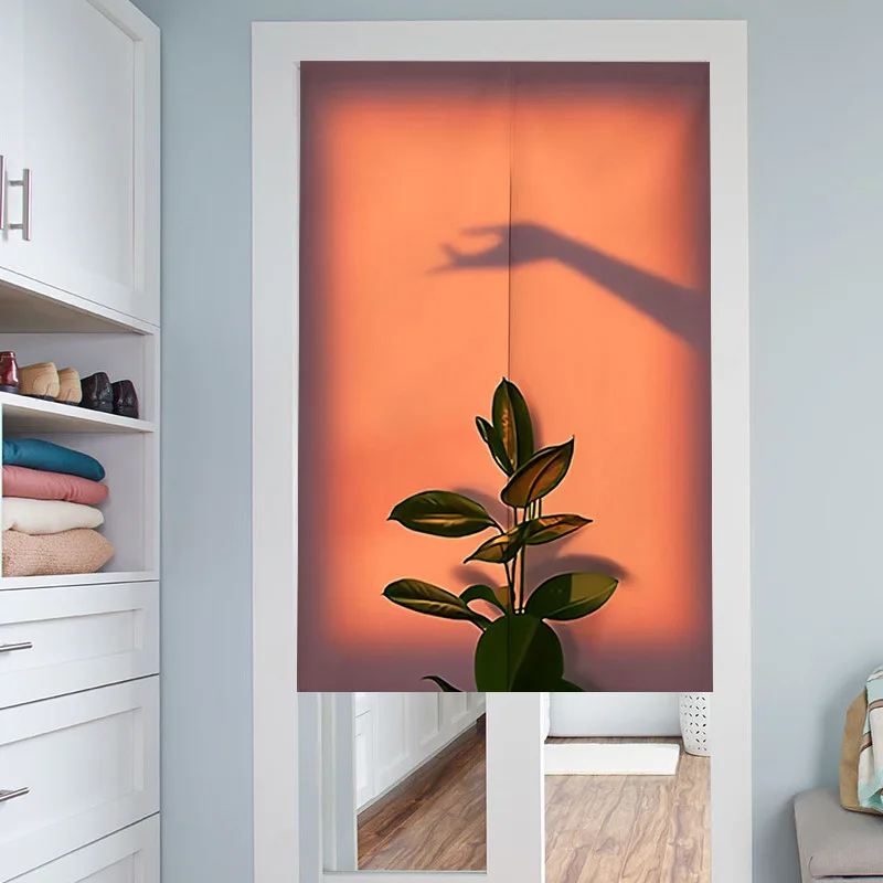 Sunset Rose Flower changing room Curtain Privacy Partition Doorway Curtains Kitchen Entrance Noren Linen Hanging Half-curtain