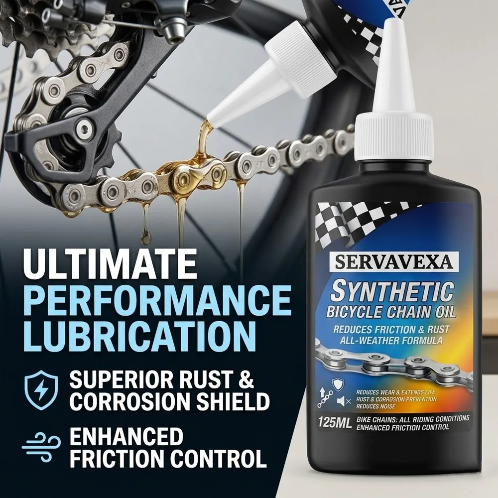 SERVAVEXA Aceite Sintético para Cadena de Bicicleta de 125 ml, Lubricante Profesional para Bicicleta para Todo Clima, para MTB y Ciclismo de Carretera, Resistente a la Oxidación y a la Fricción