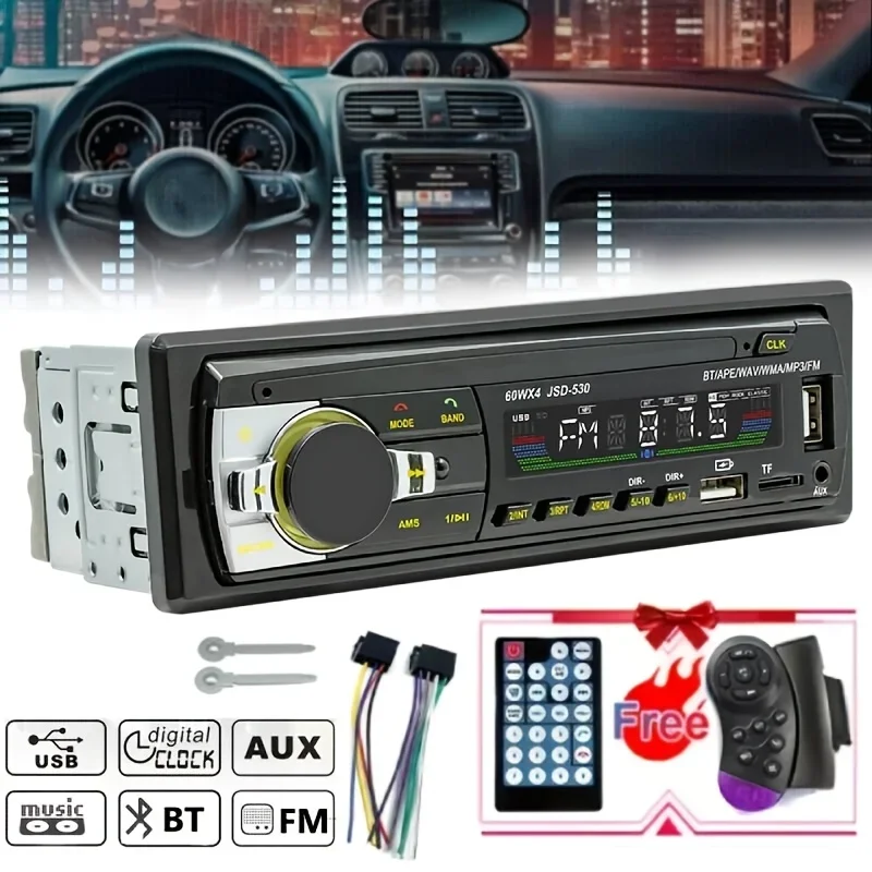 [CAR Stereo] Universal 1Din Car MP3 Player with BT Wireless Link,  USB Fast Charger, TF/AUX/FM Radio & Time Display