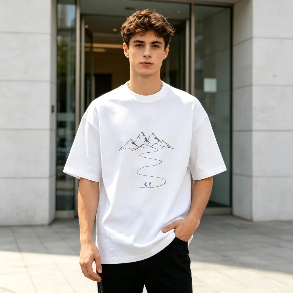 Unisex Outdoor Hiker T Shirt Minimal Line Art Mountain Trail Hiking Silhouette Graphic Crew Neck Short Sleeve Camping Adventure