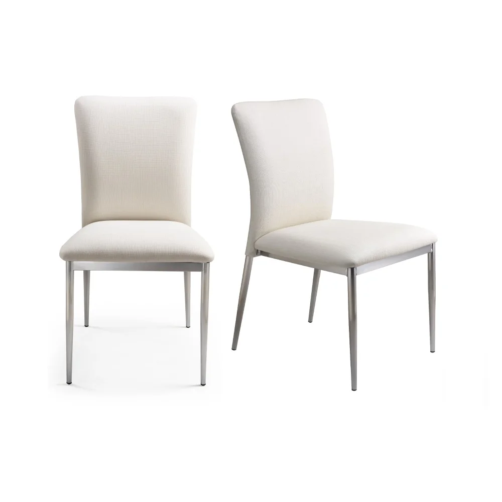 

Contemporary Faux Leatheratte Side Chair Set of 2, Soft White Color