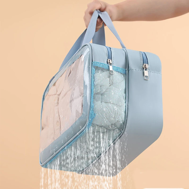 Dry-wet Separation Double Transparent PU Makeup Bag Portable Washing Bag Cosmetic Storage Bag Travel Fitness Swimming Essentials