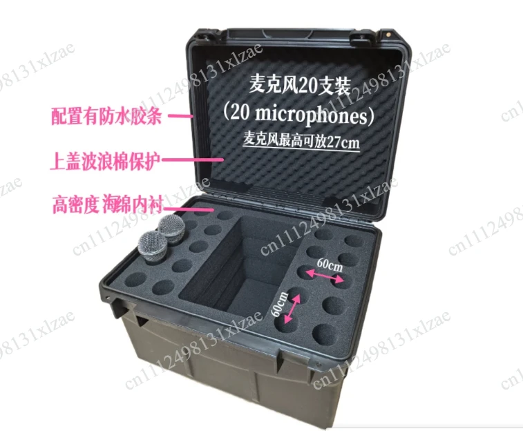 Portable Waterproof Microphone Case, Holds 12/16/20 Mics, Durable Plastic for Gig & Tour
