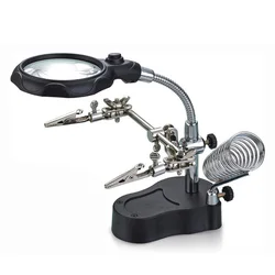 Electric soldering iron welding table with LED light 3.5X 12X Magnifying glass fixed clips Soldering Repair Tool