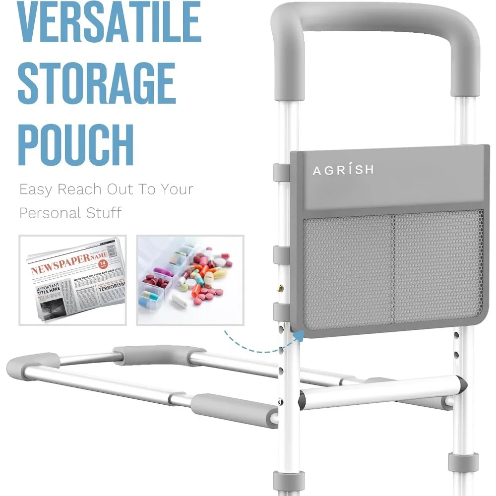 Adjustable Bed Safety Rails for Seniors with Storage Pouch, Support Legs for Elderly and Surgery Patients
