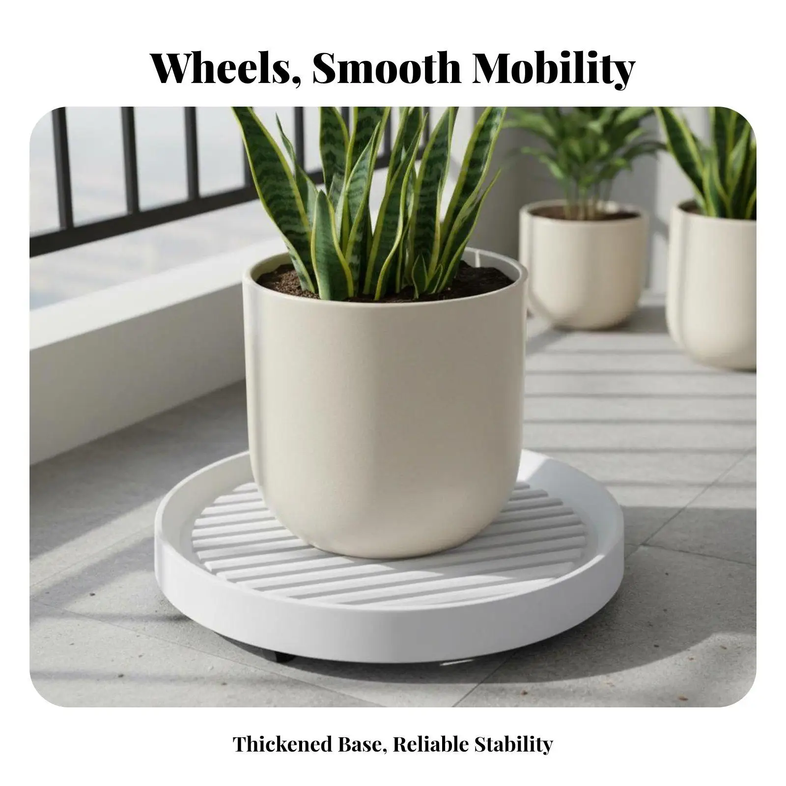 Plant Pot Rolling Tray with Wheels for Balcony Patio Flower Stand Mobile Planter Trolley Heavy Duty PP Resin Garden Cart