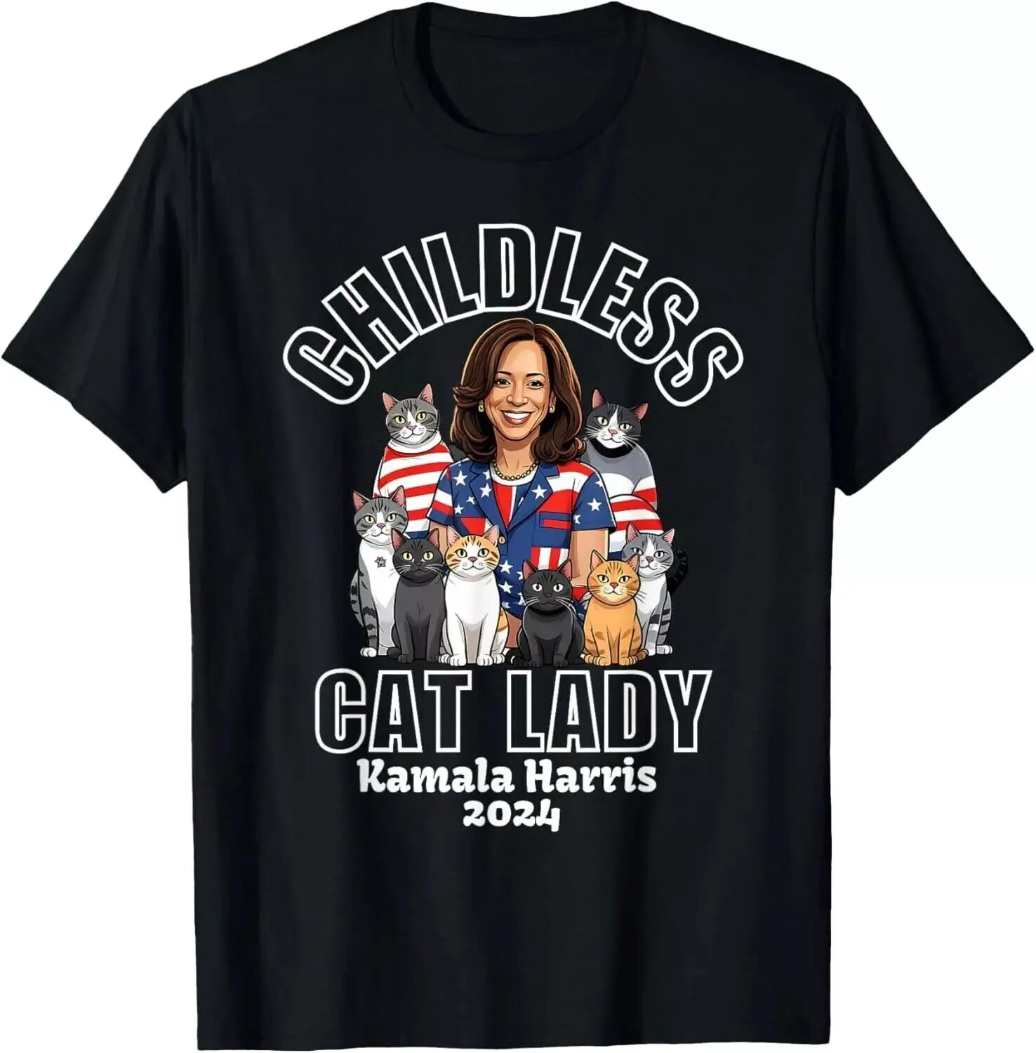 Childless Cat Lady Kamala Harris 2024 Unisex T-Shirt Funny FASTSHIP US