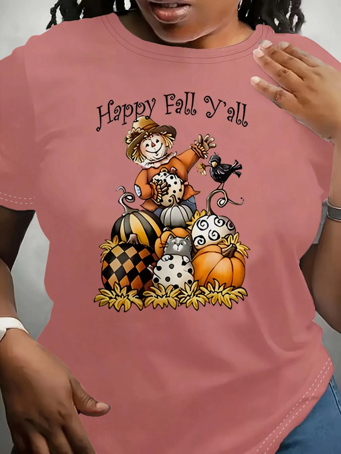 Pakaian Modis Bertema Happy Fall Yall Orang-orangan Sawah Labu Dan Hewan Peliharaan