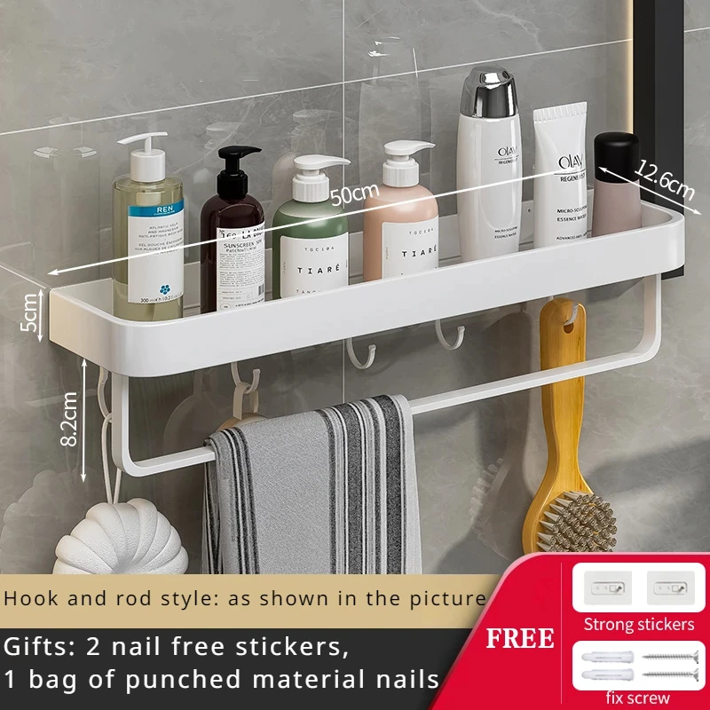 White Punch-Free Wall-Mounted Bathroom Rack, Toilet Washstand, Towel Storage, Shelf, Household Items