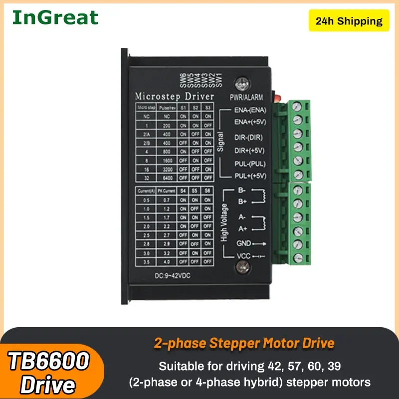 1PC TB6600 2-phase Stepper Motor Drive 42/57 Nema17/Nema23 Motor Controller 9-42VDC 4A for  CNC Router Engraving Machine