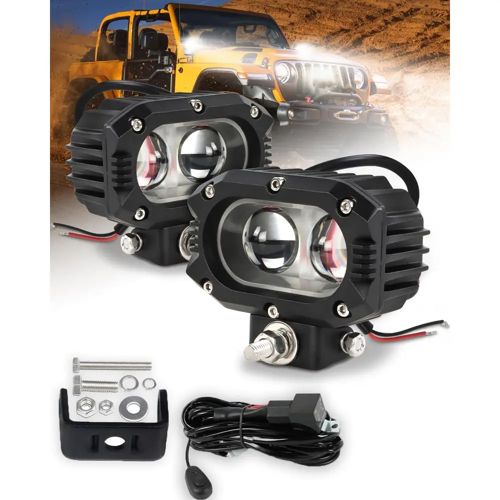 

2-Pack 4-Inch Super Bright LED Square Offroad Driving Lights with White Spot Beam and DT Wiring Harness for Jeep, Truck, SUV, AT