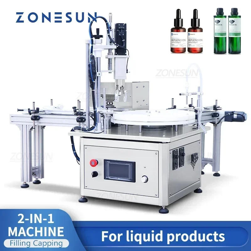 ZONESUN Tappatrice di riempimento automatica con trasportatore Pompa peristaltica Bottiglia roll-on per fiale di profumo liquido da tavolo ZS-AFC1Z