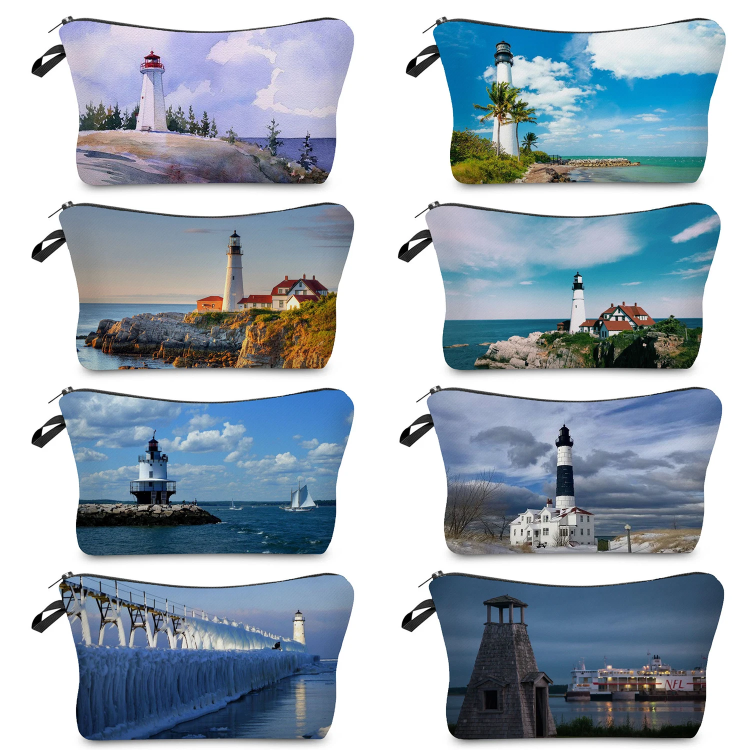 Practical Travel Simple Size Lighthouse Landscape Makeup Bags Casual Cosmetic Bags Printed Portable Custom Design Toiletry Bag