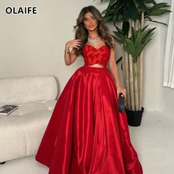 Chic Prom Dresses for Women A Line Formal Red Satin Evening Gowns robes de soirée فساتين حفلة موسيقية вечернее платье Robe