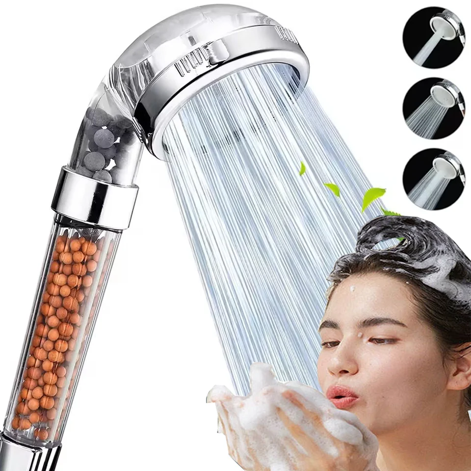 

Анионовые минеральные шарики для ванной комнаты, очистка воды, насадка для душа, 3 режима, распылитель высокого давления, фильтр, ручная насадка для душа с большим расходом