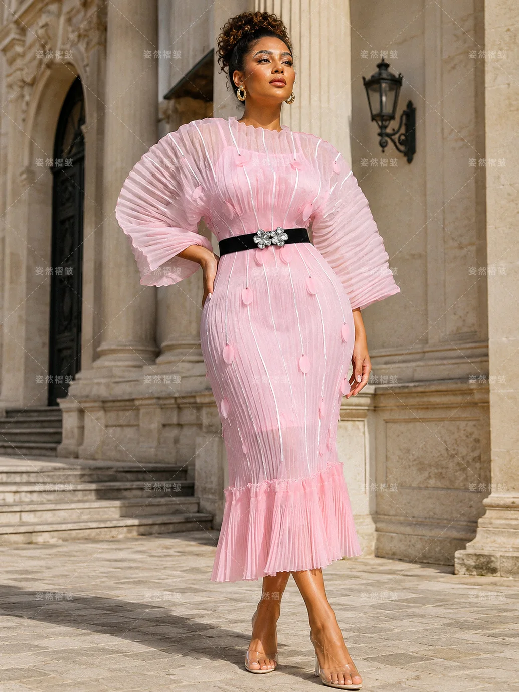 2026 New Waist and Thin Loose Women's Clothing Eugen Yarn Miyake Temperament Pleated Three-dimensional Flower Dress image 2