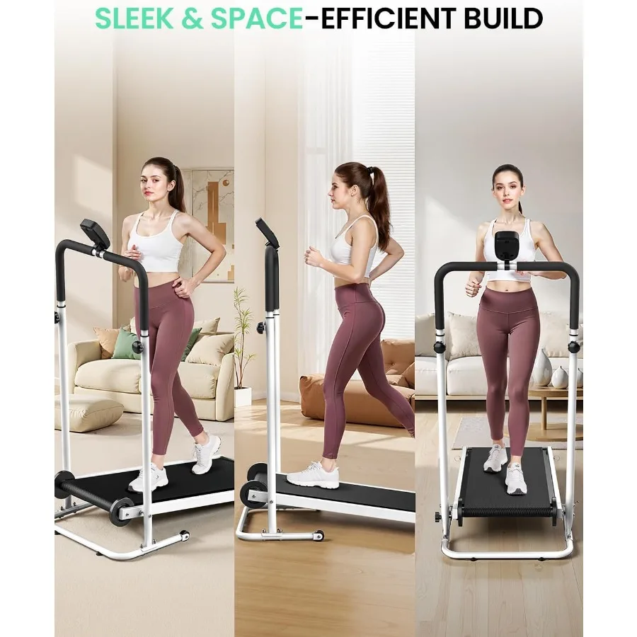 Manual Treadmill with Incline - Non-Electric for Home Use, Dual Flywheel, Steel Frame, Black, Compact Foldable Design